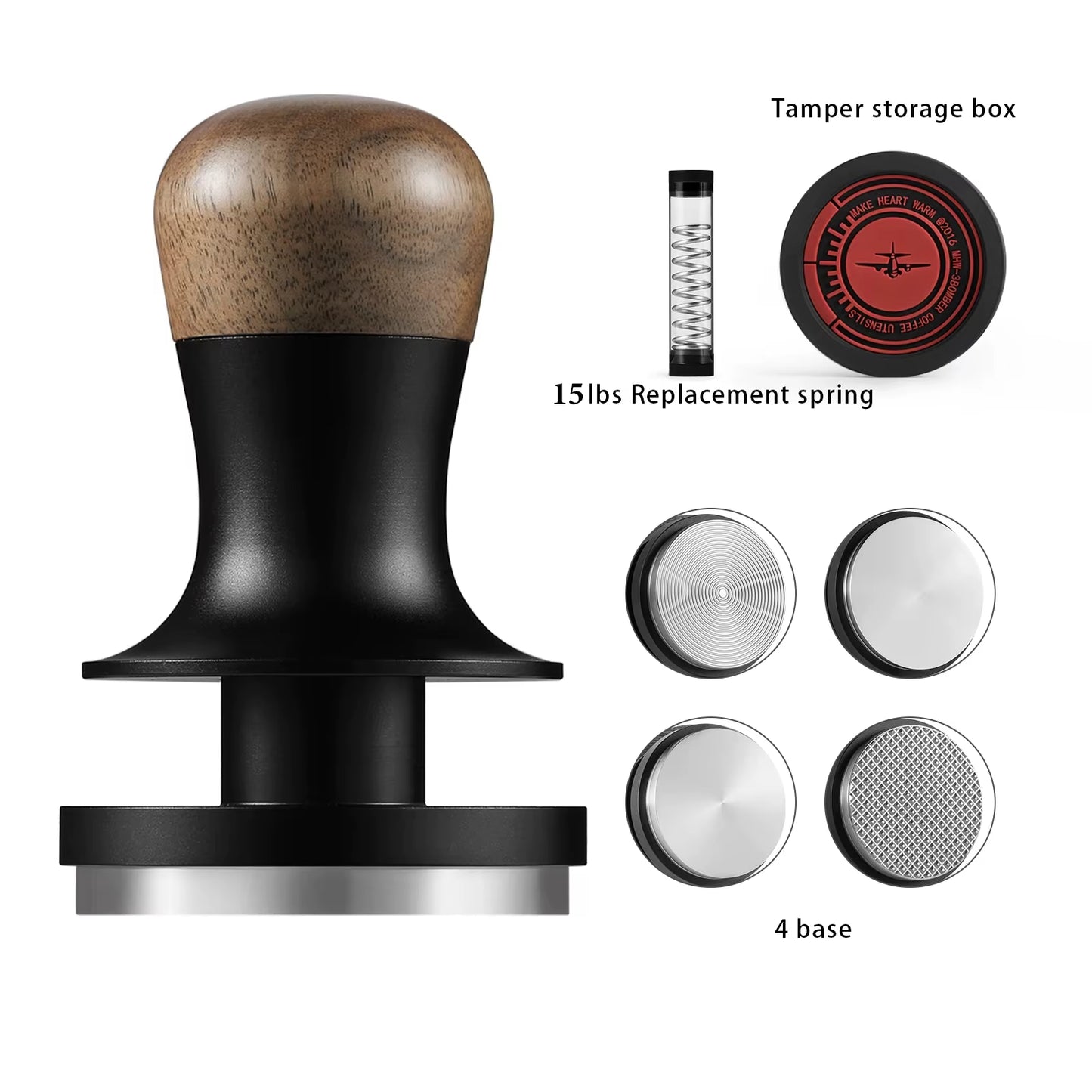 30Lbs Coffee Tamper with 4 Replaceable Base 58.35Mm Constant Pressure Espresso Tampers Barista Tool Cafe Accessories