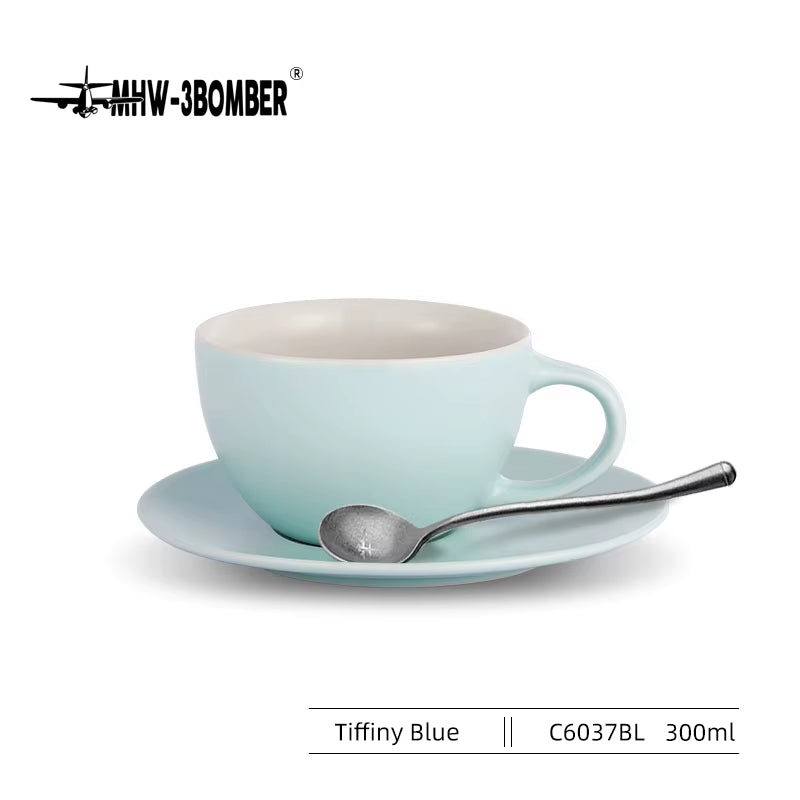 300Ml Italian Ceramic Espresso Cup & Saucer with Coffee Spoon Set Chic Cappuccino Latte Art Mugs Home Accessories