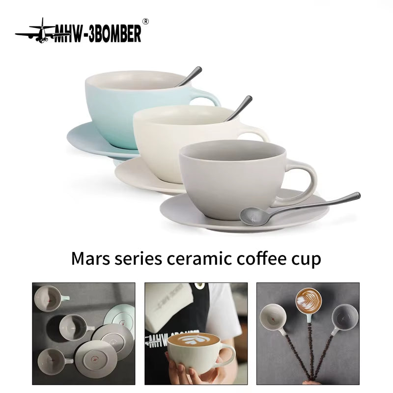 300Ml Italian Ceramic Espresso Cup & Saucer with Coffee Spoon Set Chic Cappuccino Latte Art Mugs Home Accessories