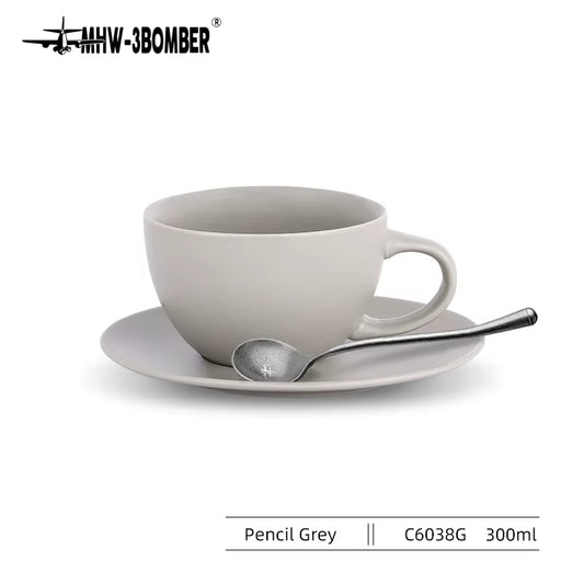 300Ml Italian Ceramic Espresso Cup & Saucer with Coffee Spoon Set Chic Cappuccino Latte Art Mugs Home Accessories