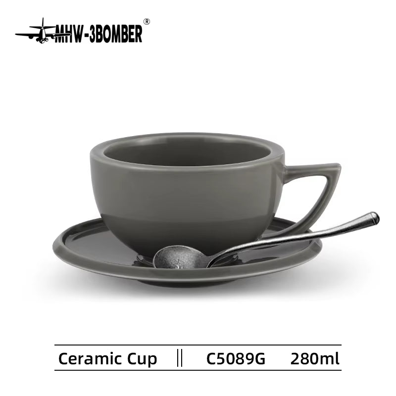 280Ml Tea Espresso Cups and Saucers with Coffee Spoons Set Ceramic Cappuccino Latte Art Mug Home Barista Accessories