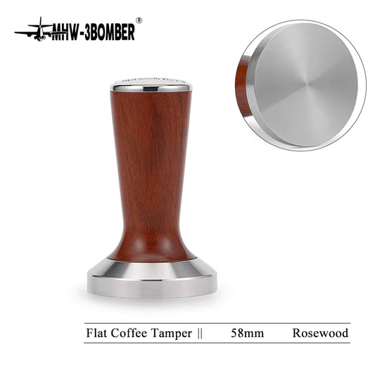 51/58Mm Espresso Tamper with Stainless Steel Base Vintage Wood Handle Coffee Press Tools Home Barista Accessories