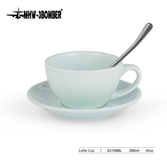 Classic Latte Art Cups with Saucer & Coffee Spoons Set 280Ml Tea Espresso Mugs Delicate Home Barista Tool Accessorie