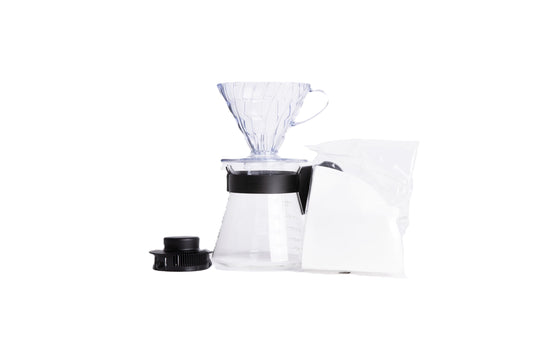 Hario Pour Over Kit with 700 ml V60 Dripper/Coffee Server/Filter Papers/Measuring Scoop, Plastic, Transparent, 4-Piece