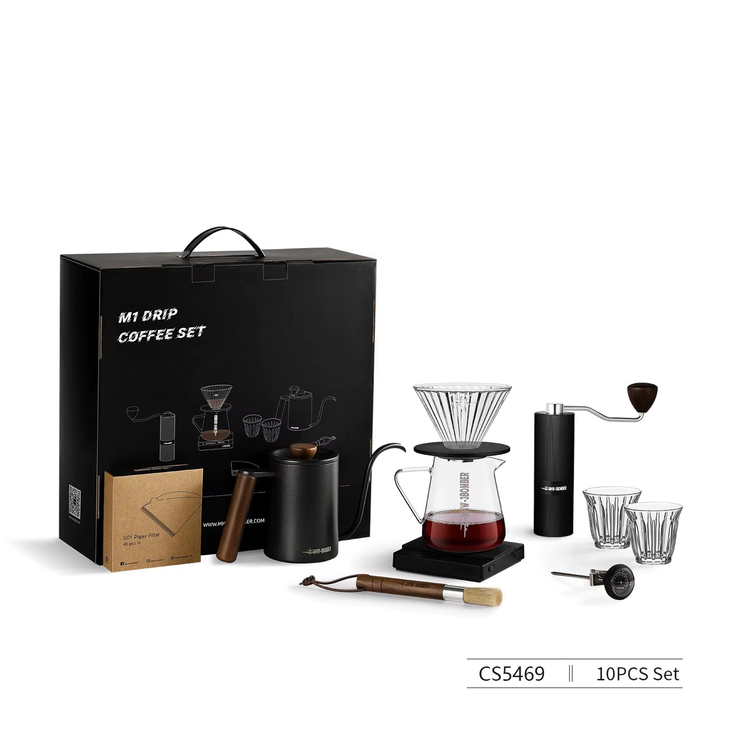 Deluxe Hand Brewed Coffee Set of 1 Pieces Kitchen Espresso Scale Coffee Grinder and Filter Cups Pour over Kettle