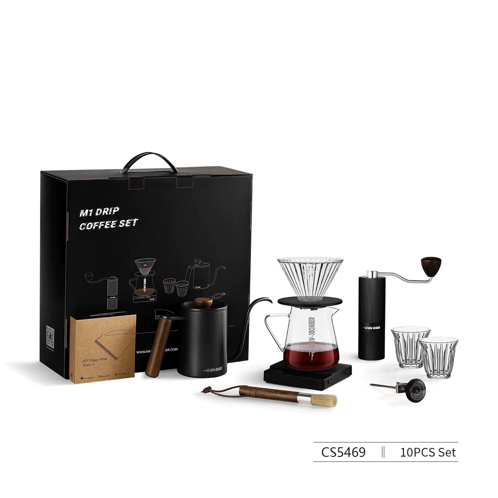 Deluxe Hand Brewed Coffee Set of 1 Pieces Kitchen Espresso Scale Coffee Grinder and Filter Cups Pour over Kettle