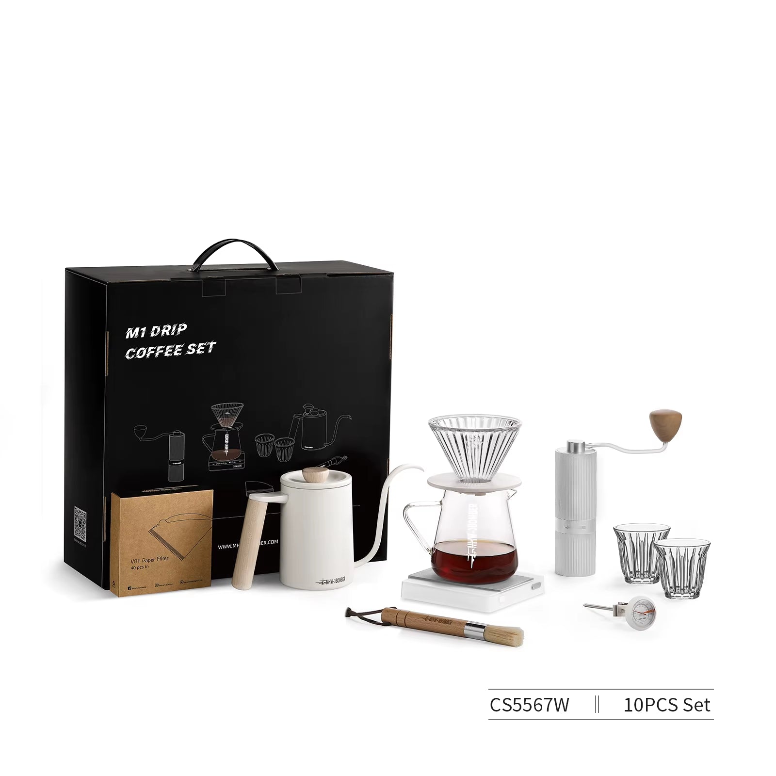 Deluxe Hand Brewed Coffee Set of 1 Pieces Kitchen Espresso Scale Coffee Grinder and Filter Cups Pour over Kettle