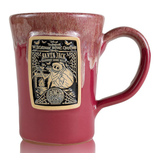 Bones Coffee Company Santa Jack Handthrown Mug |Cranberry Finish with White Glaze Coffee Mug| 12 oz Ceramic Coffee Mug