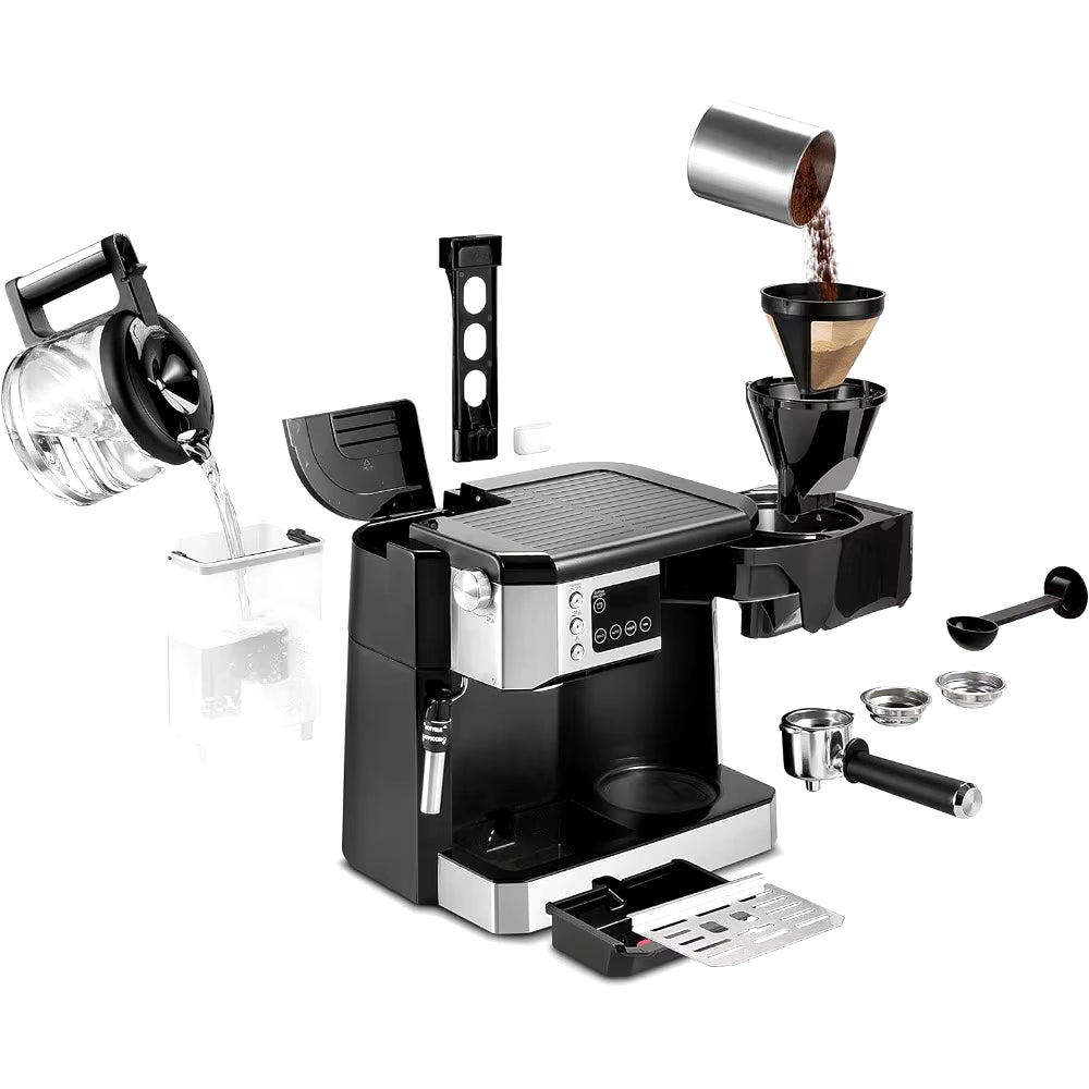 All-In-One Combination Coffee Maker & Espresso Machine + Advanced Adjustable Milk Frother for Cappuccino & Latte