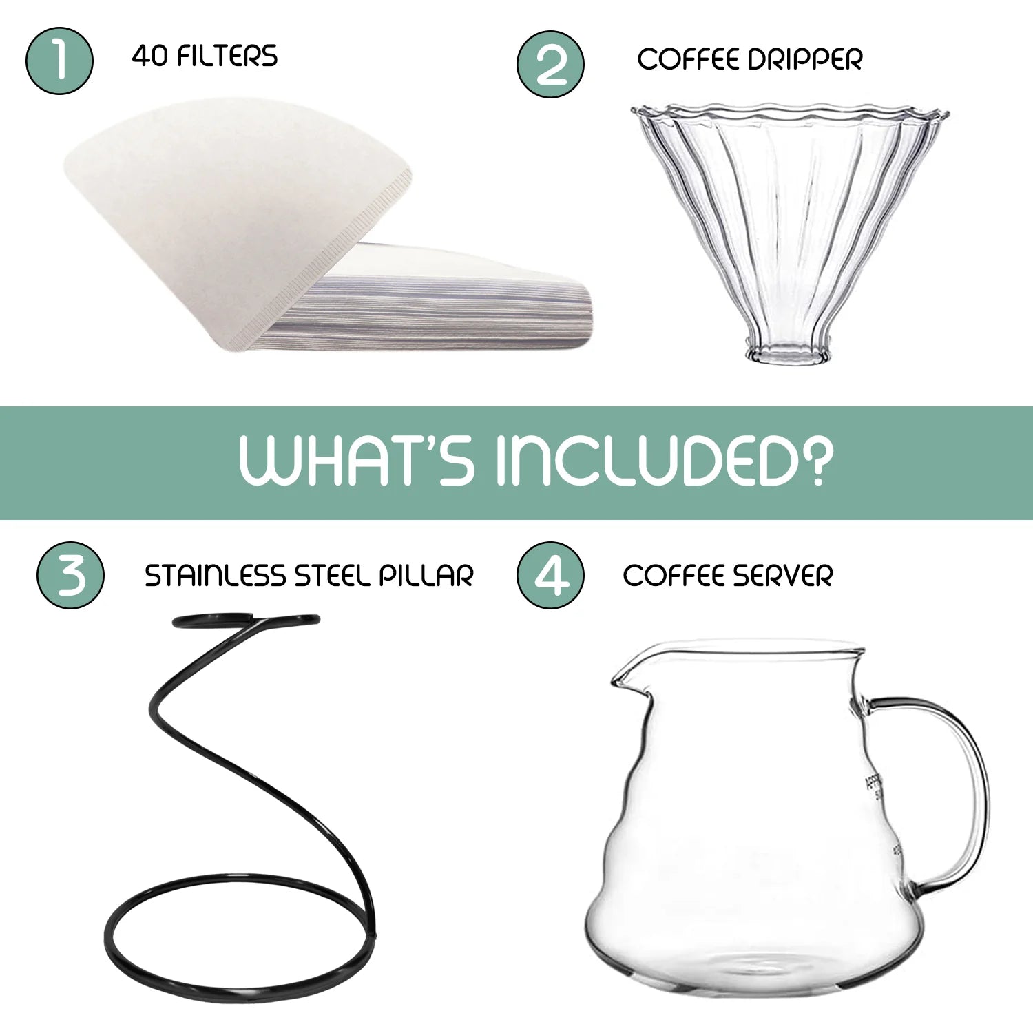 Glass Pour over Coffeemaker, Hand Drip Coffee Kit