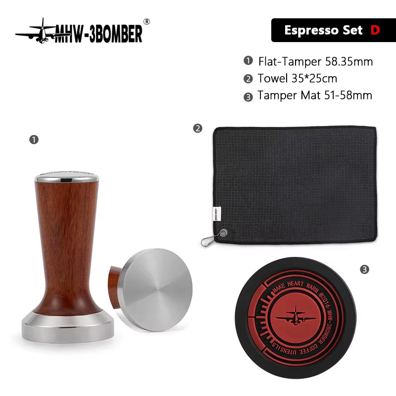 51Mm 58.35Mm Coffee Tamper Set with Storage Tampers Mat and Kitchen Bar Cleaning Towel Professional Barista Kit Gift