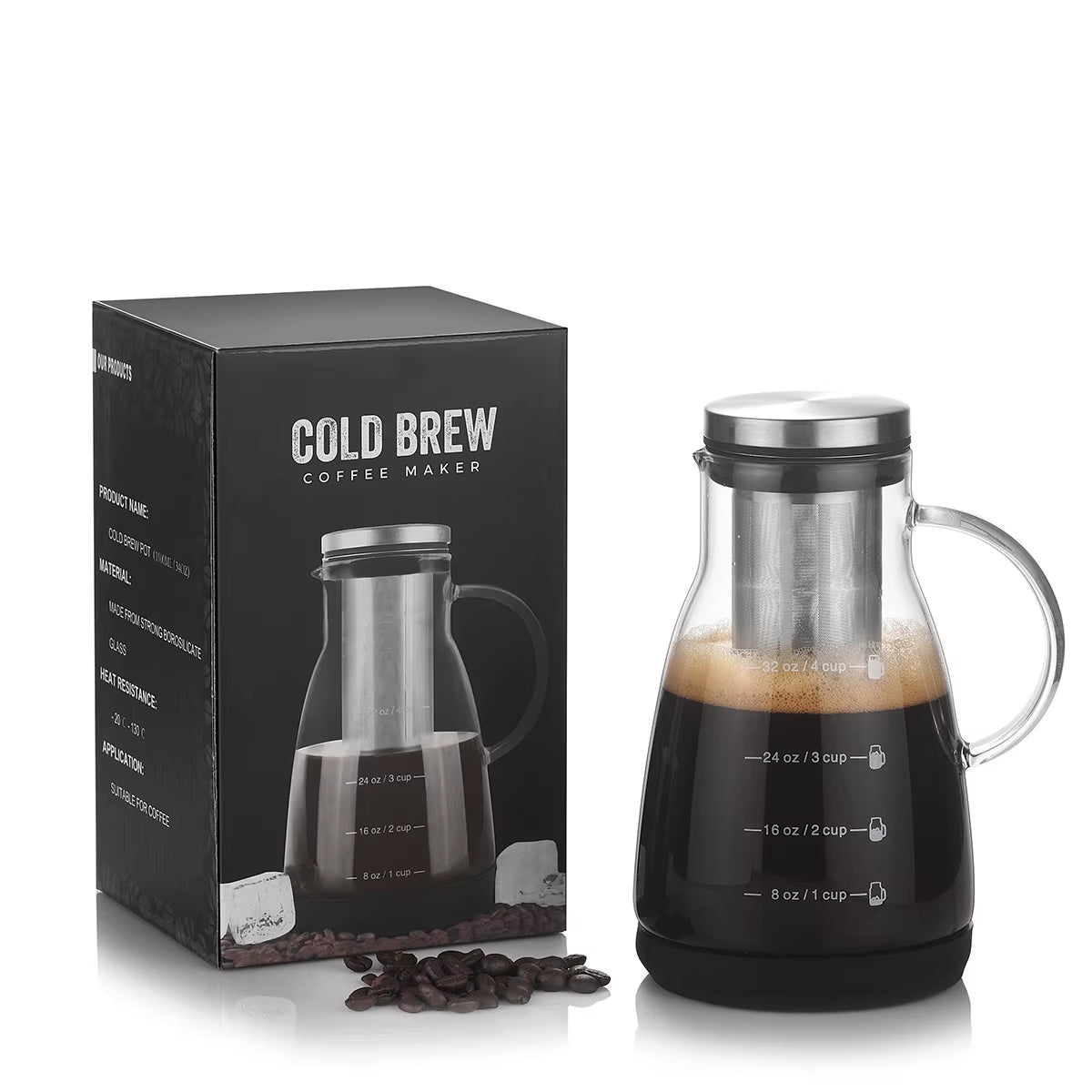 960Ml Espresso Maker Cold Brew Iced Coffee Maker Dual Use Filter Coffee&Tea Pot Espresso Ice Drip Maker Glass Pots with Box