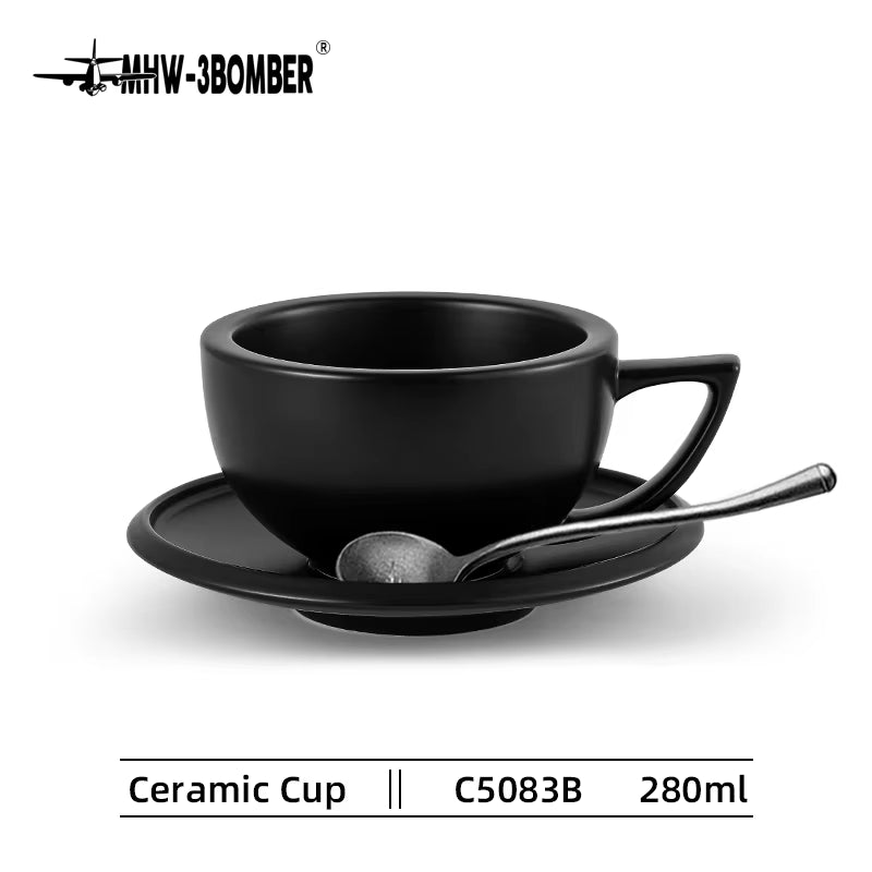 280Ml Tea Espresso Cups and Saucers with Coffee Spoons Set Ceramic Cappuccino Latte Art Mug Home Barista Accessories