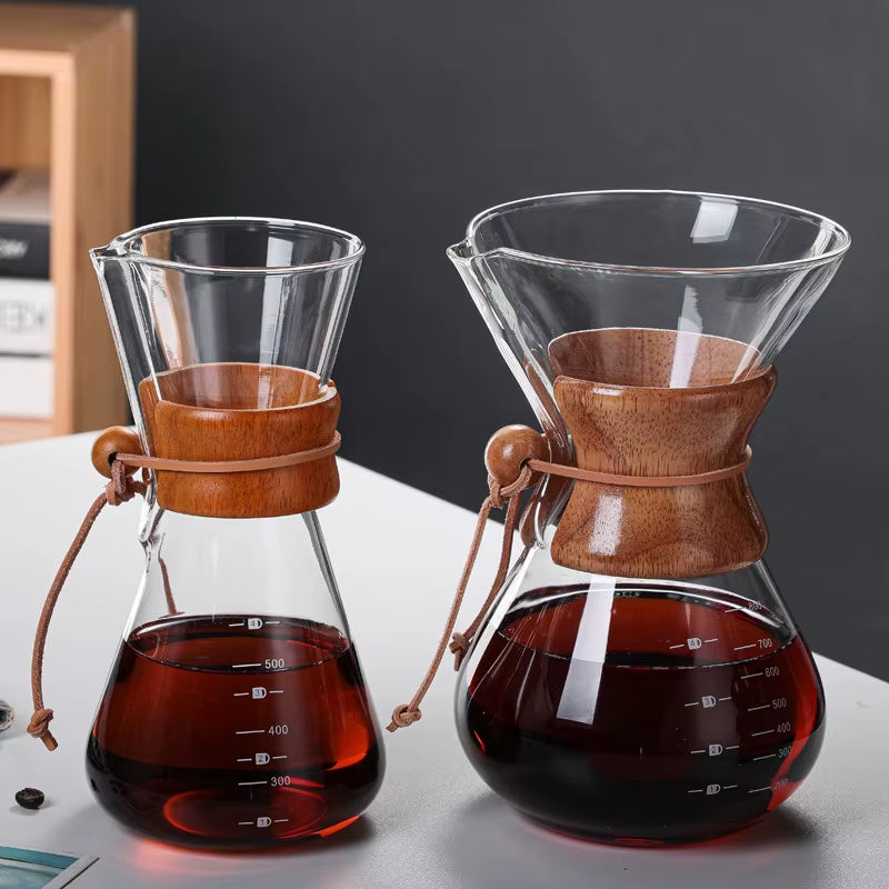 Pour over Coffee Maker 400ML 600ML 800ML Reusable Stainless Steel Permanent Filter Manual Coffee Dripper with Real Wood Sleeve