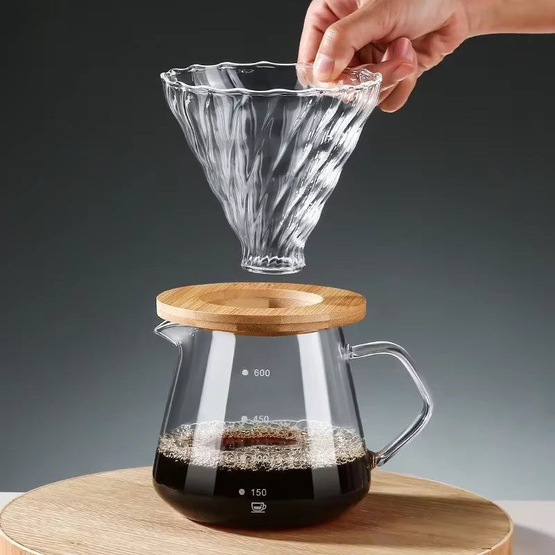 Pour over Coffee Maker Set Glass Carafe Coffee with Glass Coffee Filter Drip Coffee Maker Set for Home or Office 600Ml 300Ml