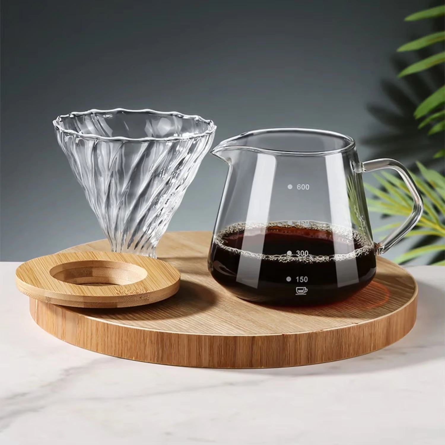 Pour over Coffee Maker Set Glass Carafe Coffee with Glass Coffee Filter Drip Coffee Maker Set for Home or Office 600Ml 300Ml