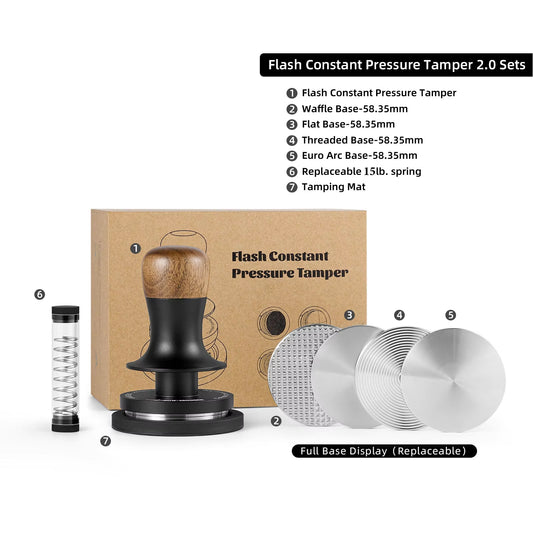 30Lbs Coffee Tamper with 4 Replaceable Base 58.35Mm Constant Pressure Espresso Tampers Barista Tool Cafe Accessories