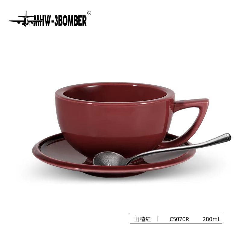 280Ml Tea Espresso Cups and Saucers with Coffee Spoons Set Ceramic Cappuccino Latte Art Mug Home Barista Accessories