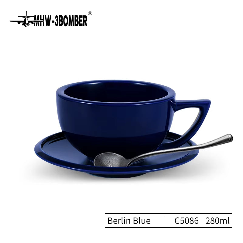 280Ml Tea Espresso Cups and Saucers with Coffee Spoons Set Ceramic Cappuccino Latte Art Mug Home Barista Accessories