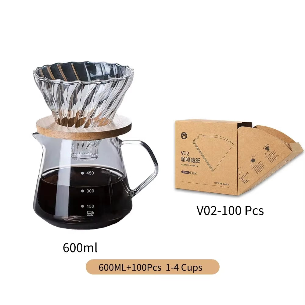 Pour over Coffee Maker Set Glass Carafe Coffee with Glass Coffee Filter Drip Coffee Maker Set for Home or Office 600Ml 300Ml