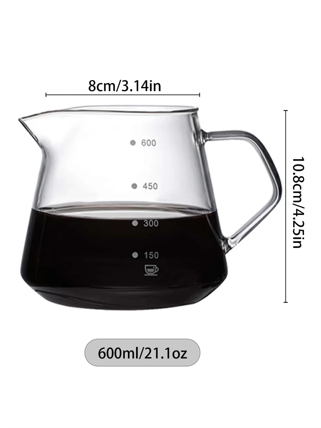 Pour over Coffee Maker Set Glass Carafe Coffee with Glass Coffee Filter Drip Coffee Maker Set for Home or Office 600Ml 300Ml