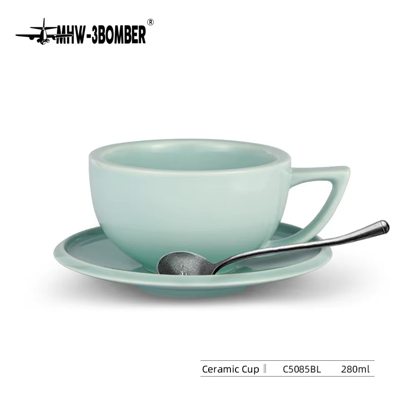 280Ml Tea Espresso Cups and Saucers with Coffee Spoons Set Ceramic Cappuccino Latte Art Mug Home Barista Accessories