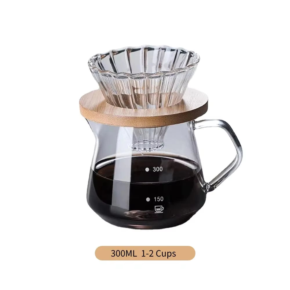 Pour over Coffee Maker Set Glass Carafe Coffee with Glass Coffee Filter Drip Coffee Maker Set for Home or Office 600Ml 300Ml