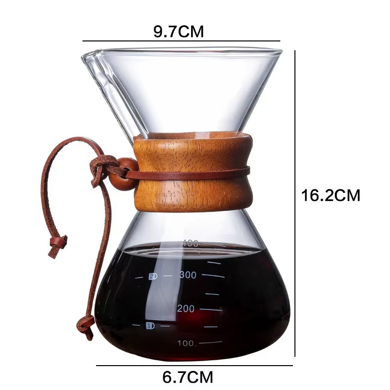 Pour over Coffee Maker 400ML 600ML 800ML Reusable Stainless Steel Permanent Filter Manual Coffee Dripper with Real Wood Sleeve