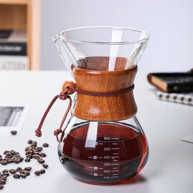 Pour over Coffee Maker 400ML 600ML 800ML Reusable Stainless Steel Permanent Filter Manual Coffee Dripper with Real Wood Sleeve